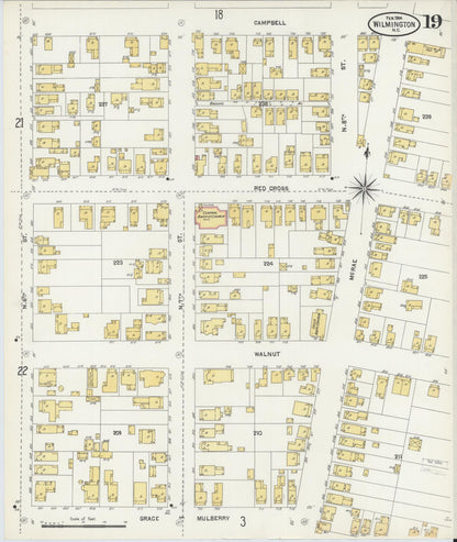 Sanborn Fire Insurance Map from Wilmington, New Hanover County, North Carolina (1904), Sheet #0019 - Complete Map Set gallery image, historic Sanborn map, vintage wall art, North Carolina North Carolina