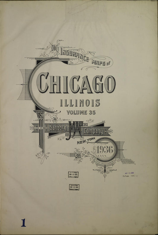 Sanborn Fire Insurance Map from Chicago, Cook County, Illinois (1936), Sheet #0001 - Historic Sanborn Fire Insurance Map Print, vintage old map wall art, antique decor, genealogy gift, Illinois Illinois map