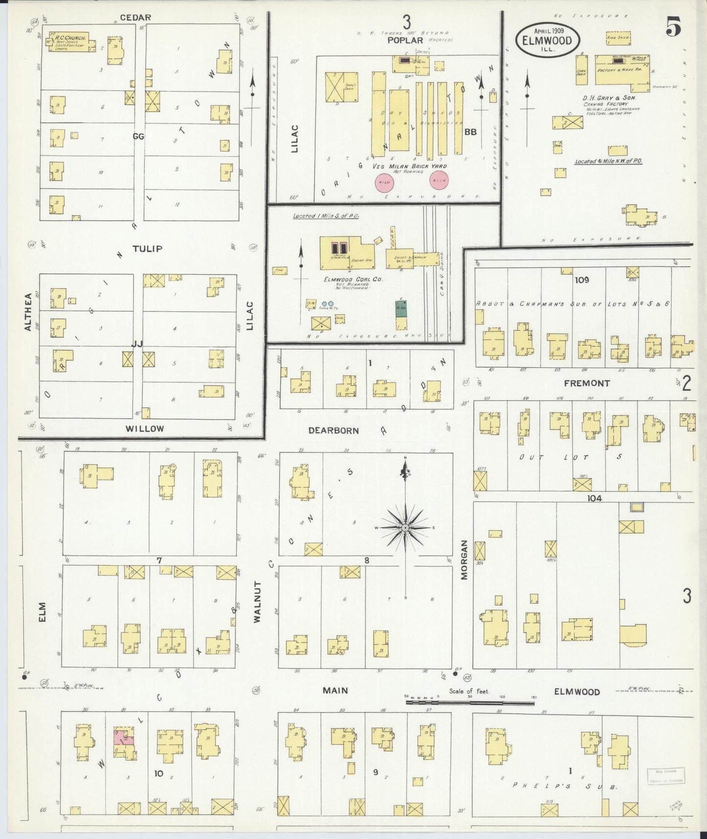 Sanborn Fire Insurance Map from Elmwood, Peoria County, Illinois (1909), Sheet #0005 - Complete Map Set gallery image, historic Sanborn map, vintage wall art, Illinois Illinois