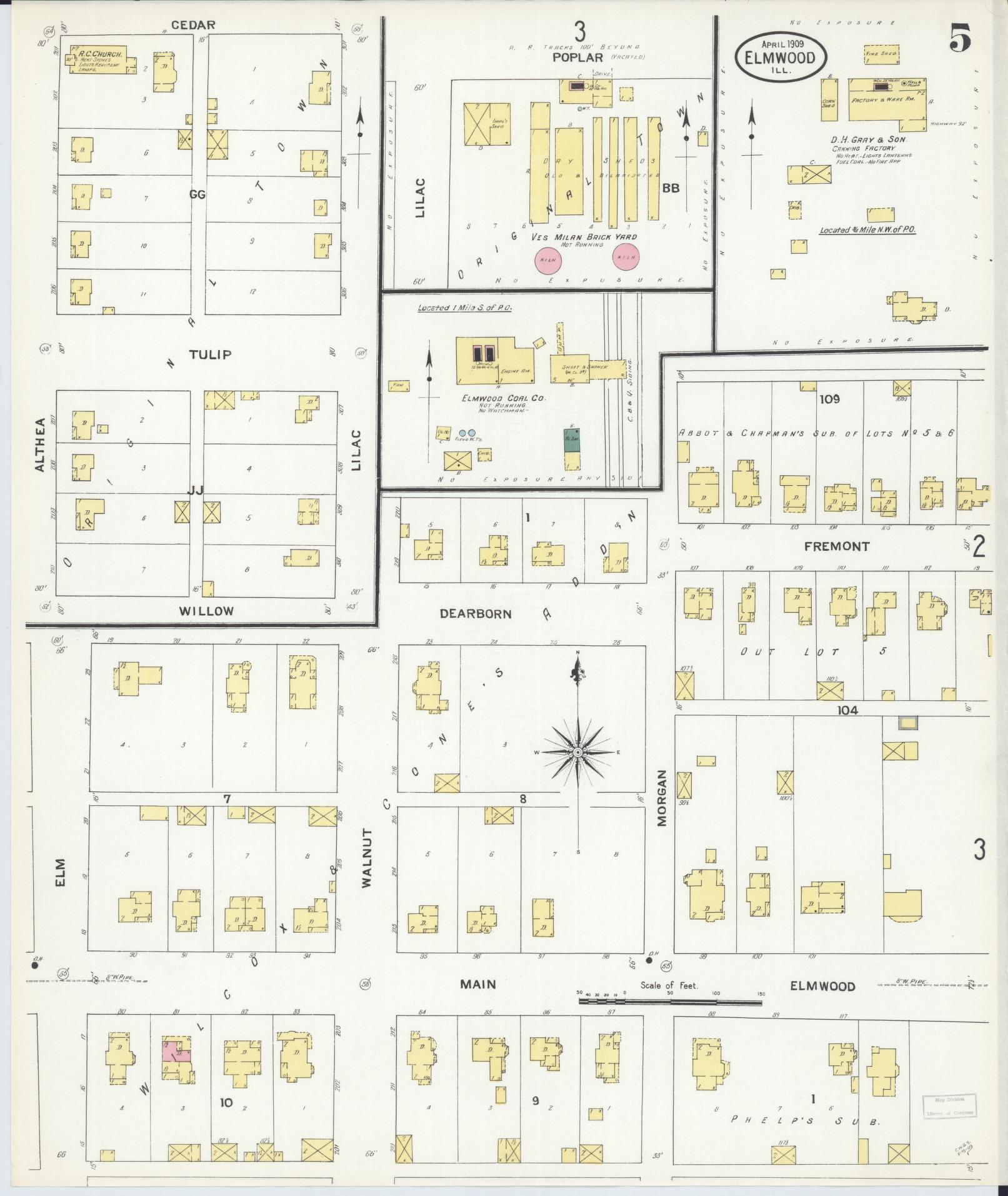 Sanborn Fire Insurance Map from Elmwood, Peoria County, Illinois (1909), Sheet #0005 - Complete Map Set gallery image, historic Sanborn map, vintage wall art, Illinois Illinois