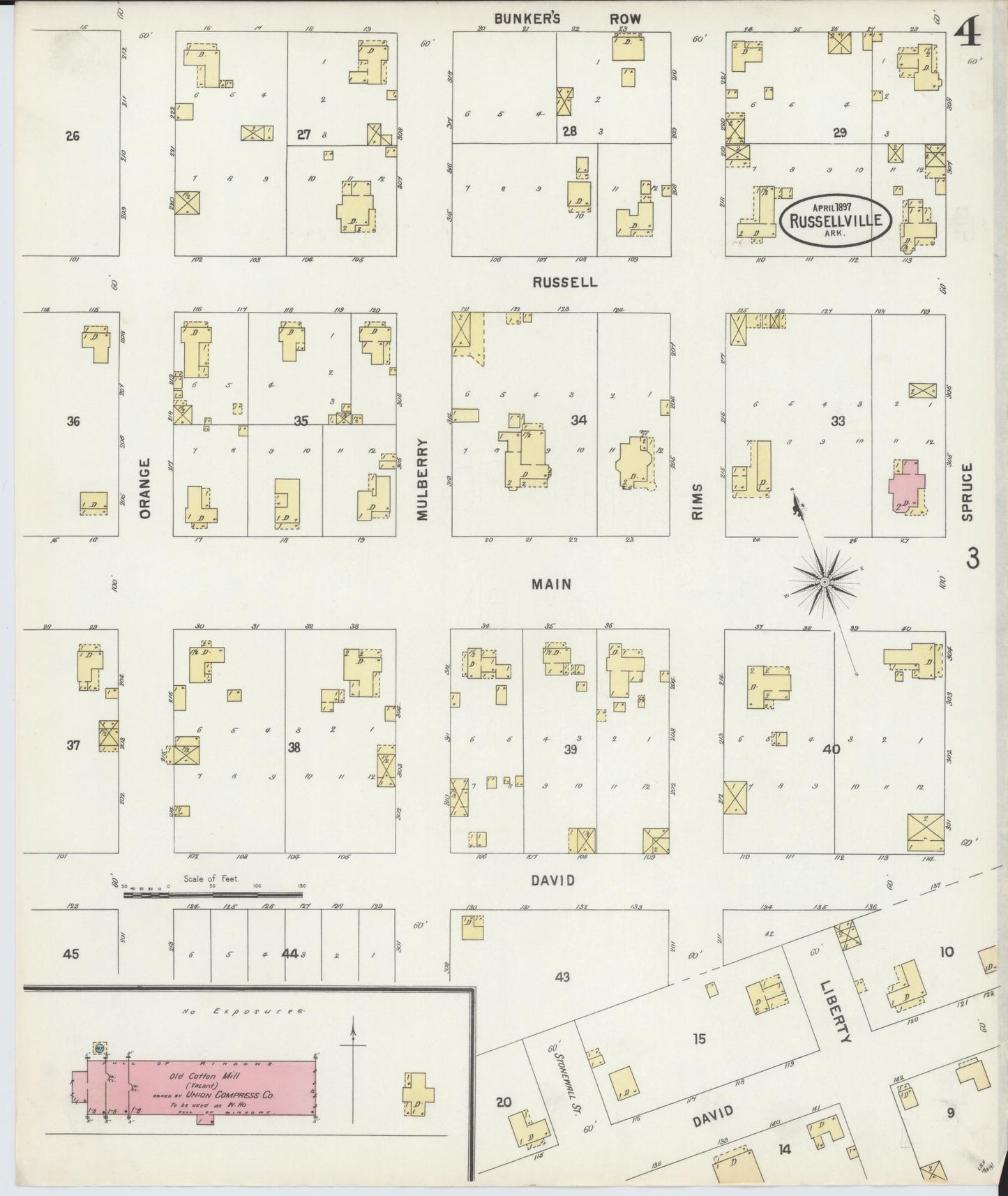 Sanborn Fire Insurance Map from Russellville, Pope County, Arkansas (1897), Sheet #0004 - Historic Sanborn Fire Insurance Map Print, vintage old map wall art, antique decor, genealogy gift, Arkansas Arkansas map