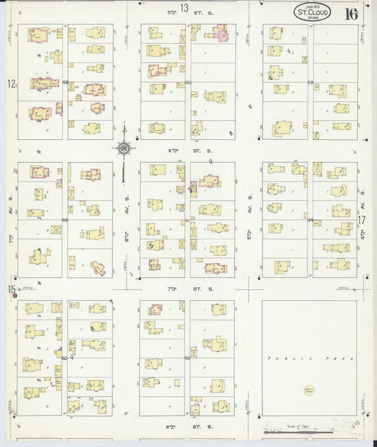 Sanborn Fire Insurance Map from Saint Cloud, Stearns, Benton, and Sherburne Counties, Minnesota (1913), Sheet #0016 - Historic Sanborn Fire Insurance Map Print, vintage old map wall art, antique decor, genealogy gift, Minnesota Minnesota map