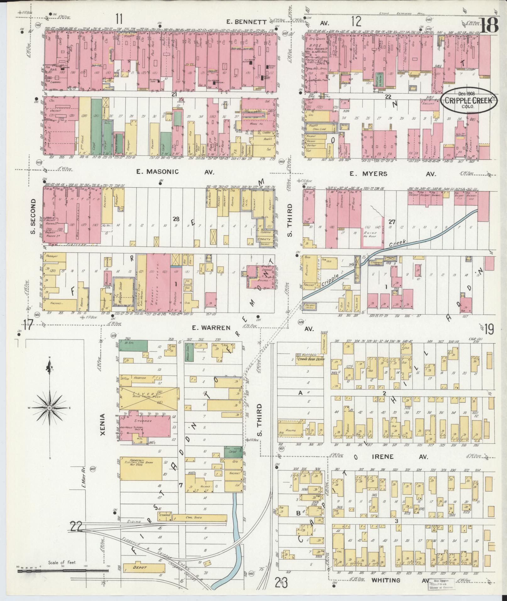 Sanborn Fire Insurance Map from Cripple Creek, Teller County, Colorado (1908), Sheet #0018 - Complete Map Set gallery image, historic Sanborn map, vintage wall art, Colorado Colorado