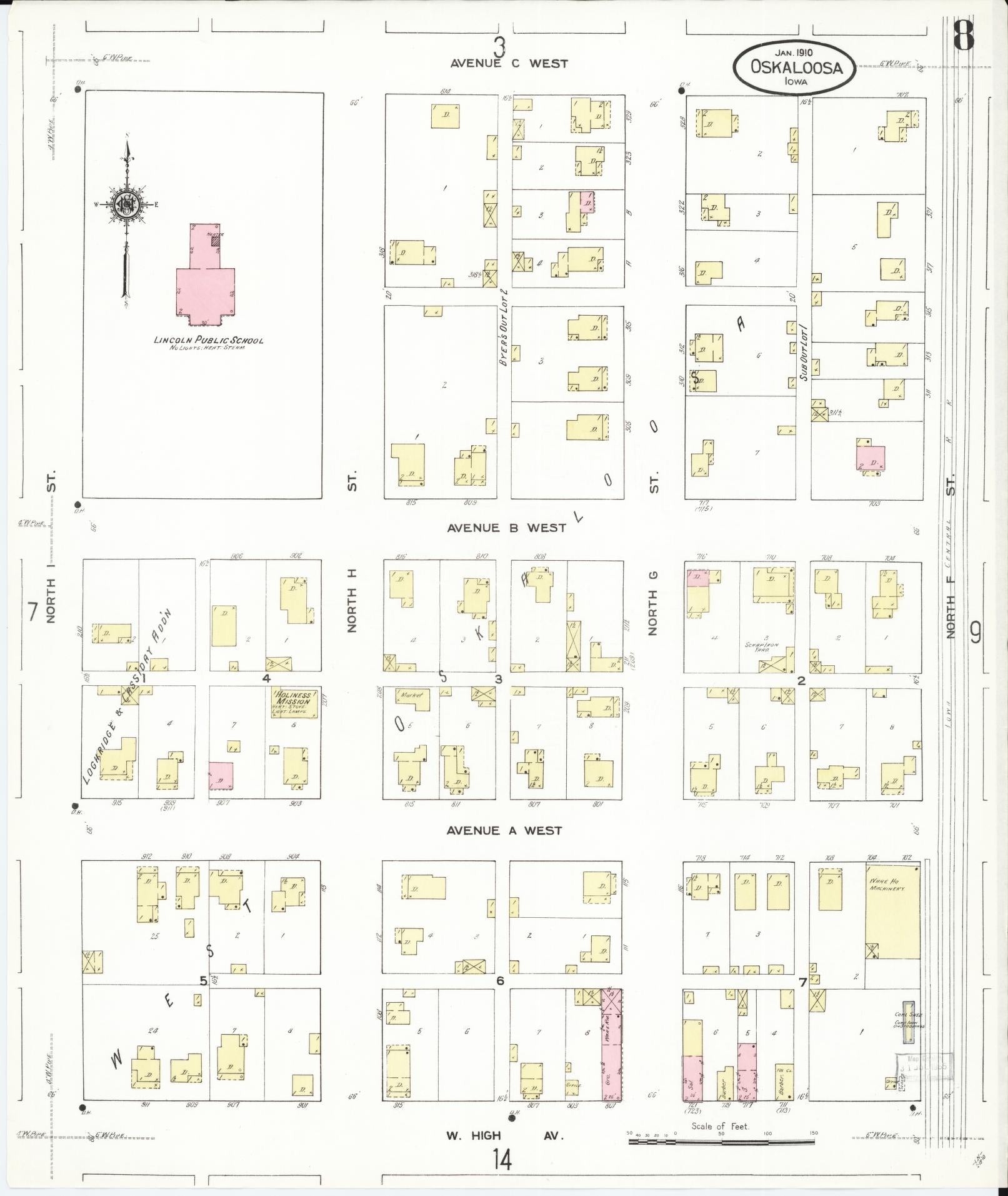 Sanborn Fire Insurance Map from Oskaloosa, Mahaska County, Iowa (1910), Sheet #0008 - Historic Sanborn Fire Insurance Map Print