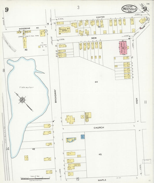 Sanborn Fire Insurance Map from Westville, Gloucester County, New Jersey (1926), Sheet #0009 - Historic Sanborn Fire Insurance Map Print, vintage old map wall art, antique decor, genealogy gift, New Jersey New Jersey map