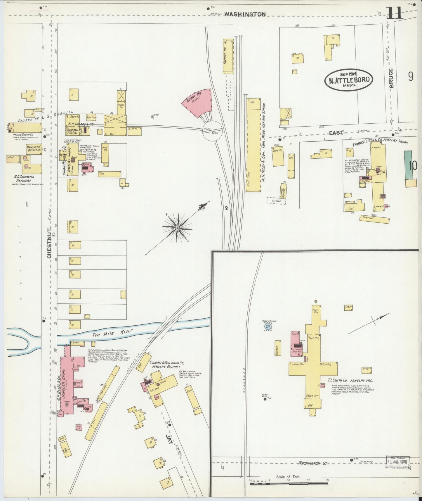 Sanborn Fire Insurance Map from North Attleborough, Bristol County, Massachusetts (1904), Sheet #0011 - Complete Map Set gallery image, historic Sanborn map, vintage wall art, Massachusetts Massachusetts