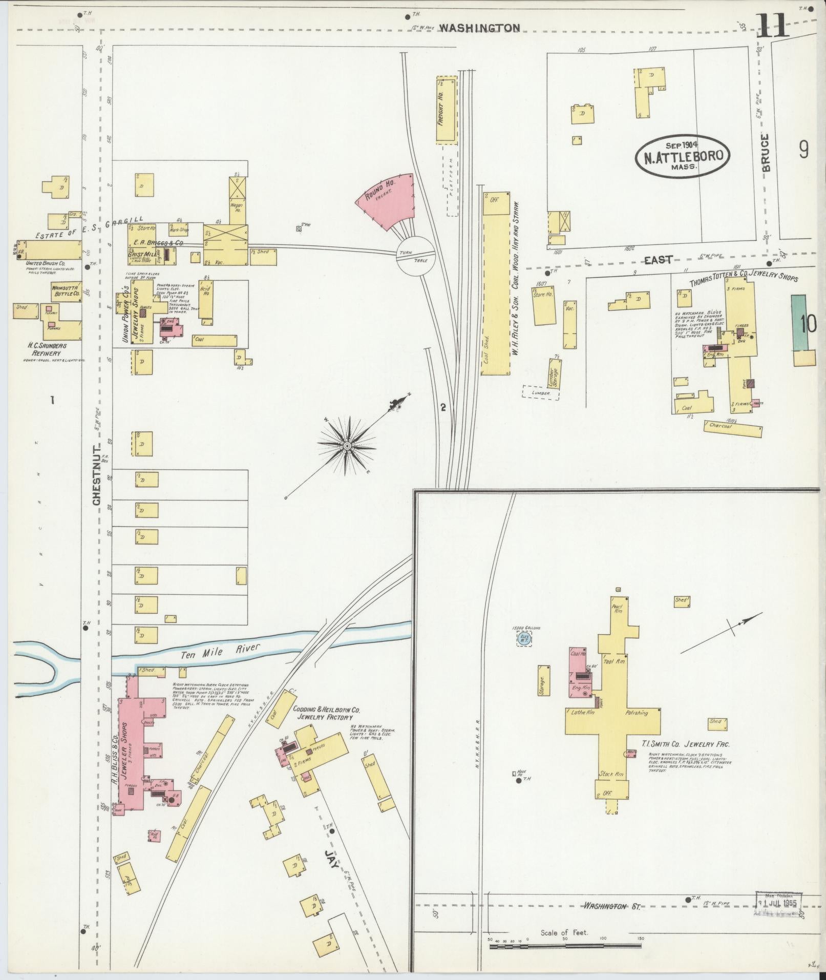Sanborn Fire Insurance Map from North Attleborough, Bristol County, Massachusetts (1904), Sheet #0011 - Complete Map Set gallery image, historic Sanborn map, vintage wall art, Massachusetts Massachusetts