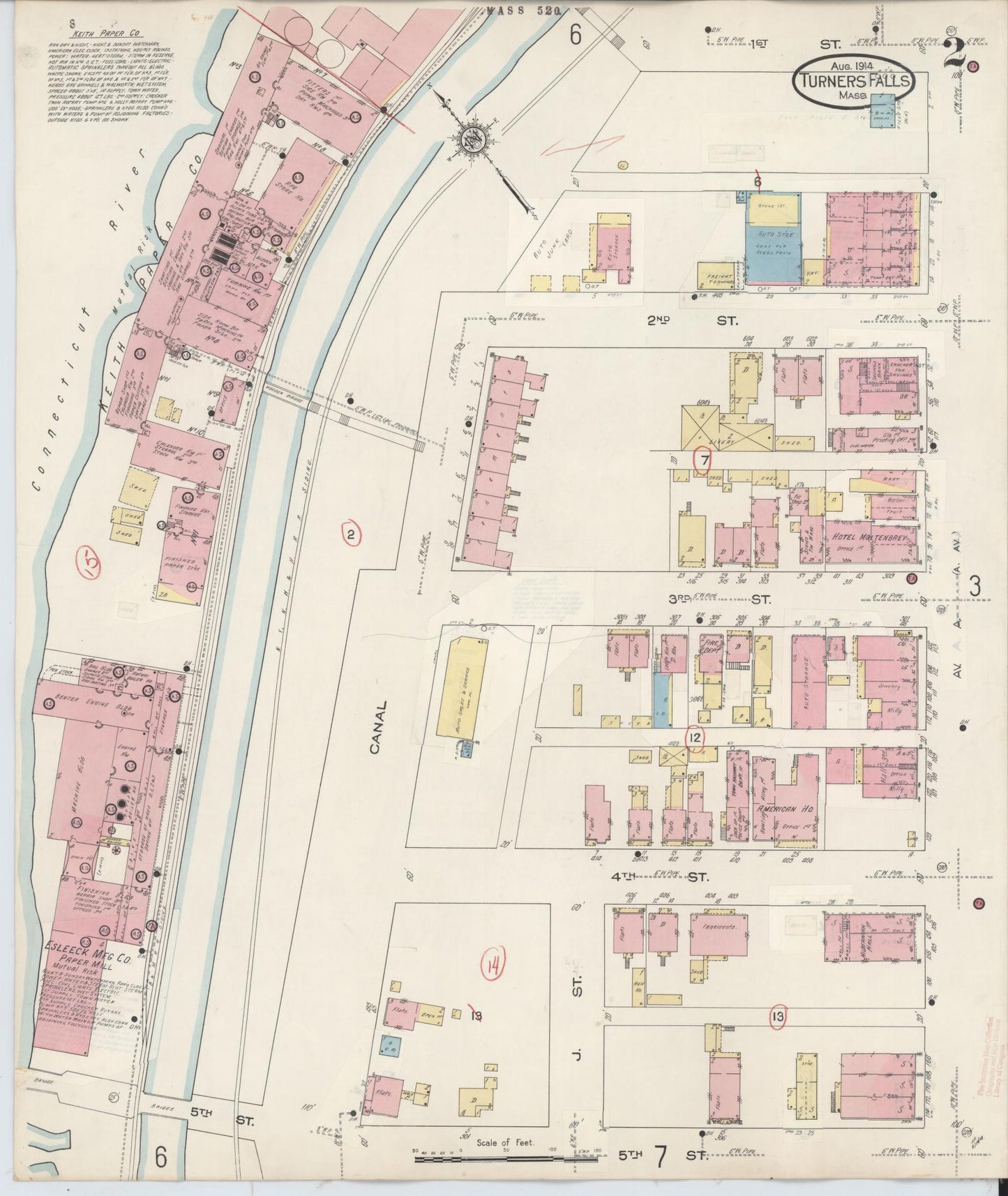 Sanborn Fire Insurance Map from Turners Falls, Franklin County, Massachusetts (1940), Sheet #0002 - Historic Sanborn Fire Insurance Map Print, vintage old map wall art, antique decor, genealogy gift, Massachusetts Massachusetts map