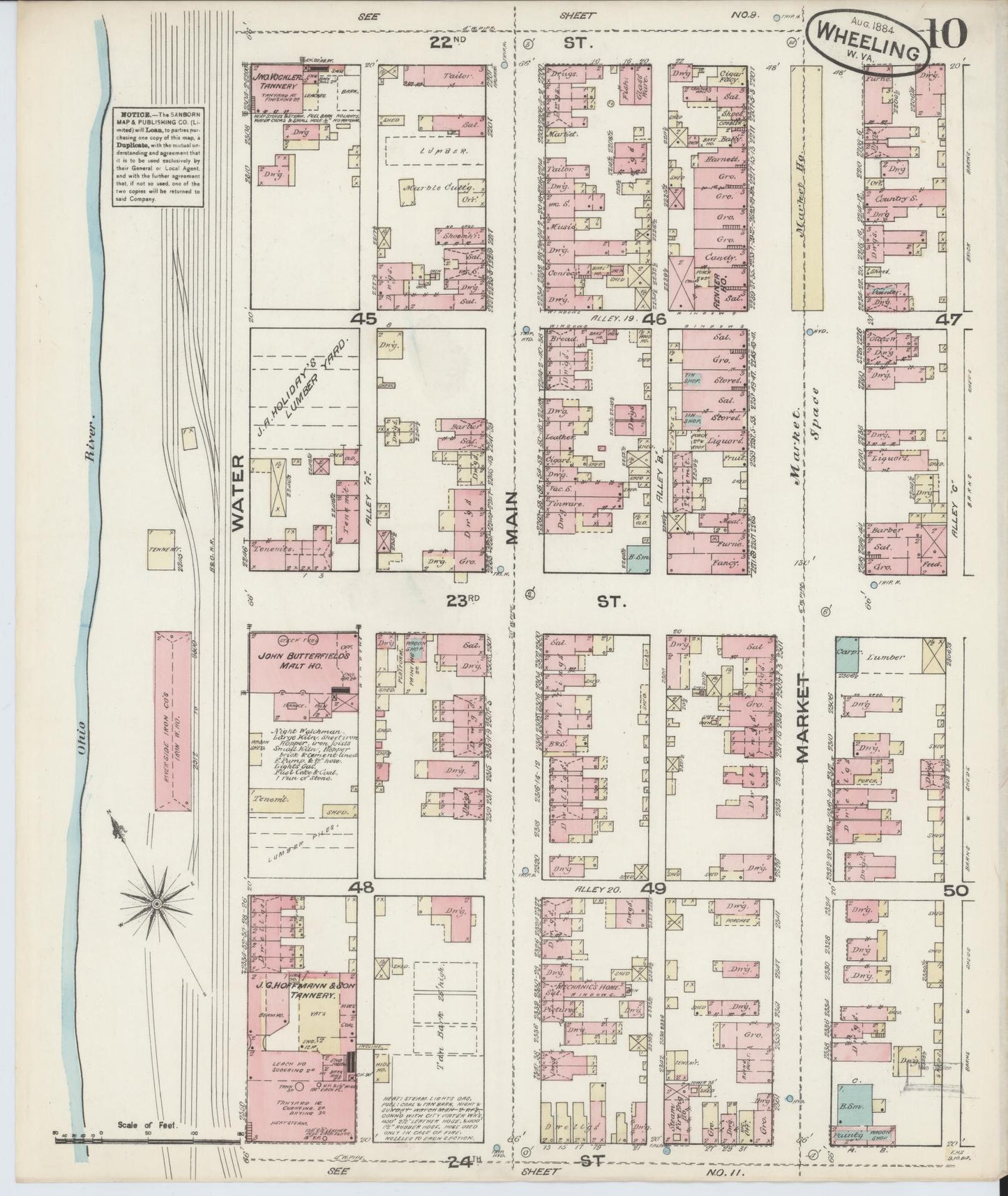 Sanborn Fire Insurance Map from Wheeling, Ohio County, West Virginia (1884), Sheet #0010 - Complete Map Set gallery image, historic Sanborn map, vintage wall art, West Virginia West Virginia
