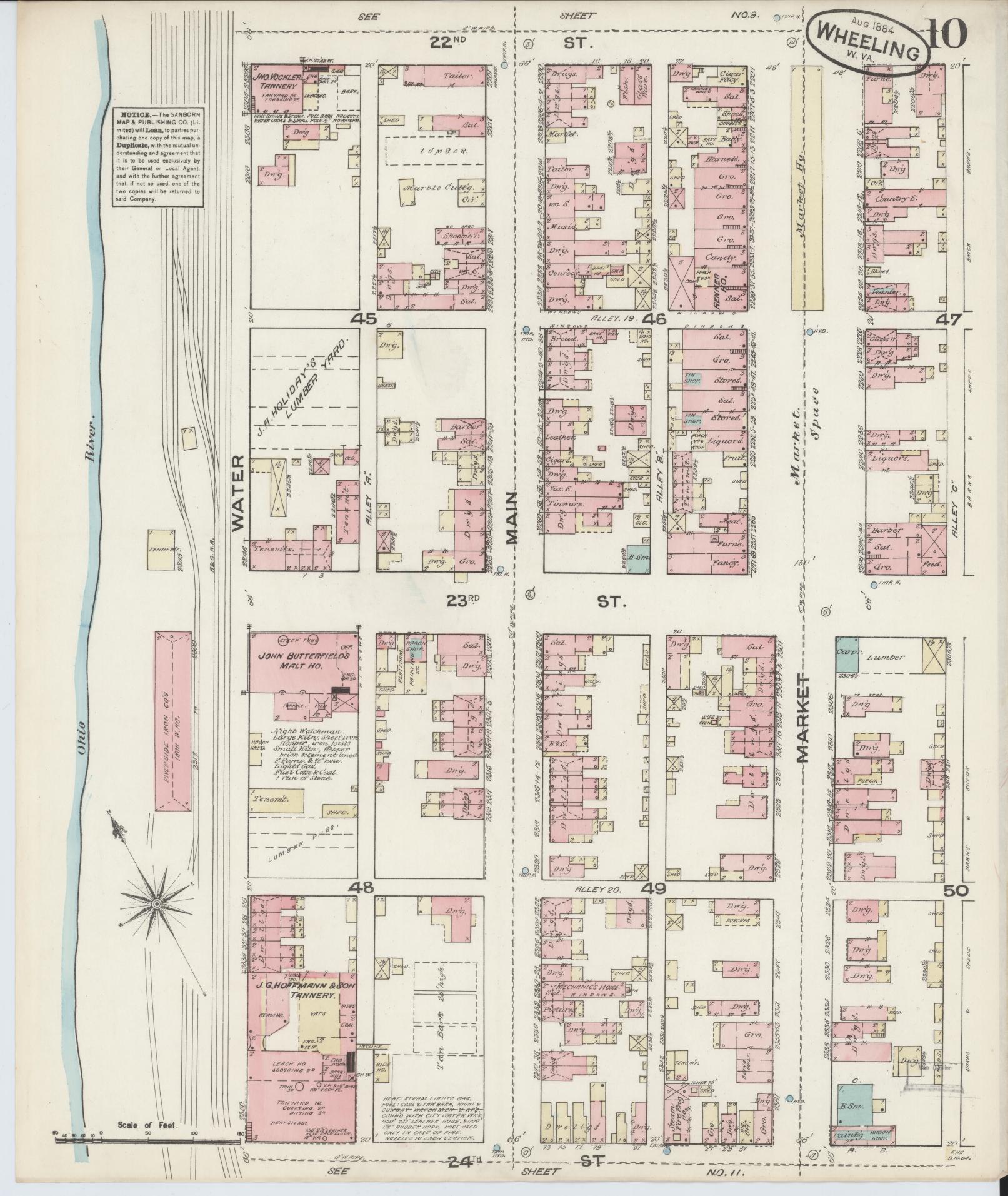 Sanborn Fire Insurance Map from Wheeling, Ohio County, West Virginia (1884), Sheet #0010 - Complete Map Set gallery image, historic Sanborn map, vintage wall art, West Virginia West Virginia