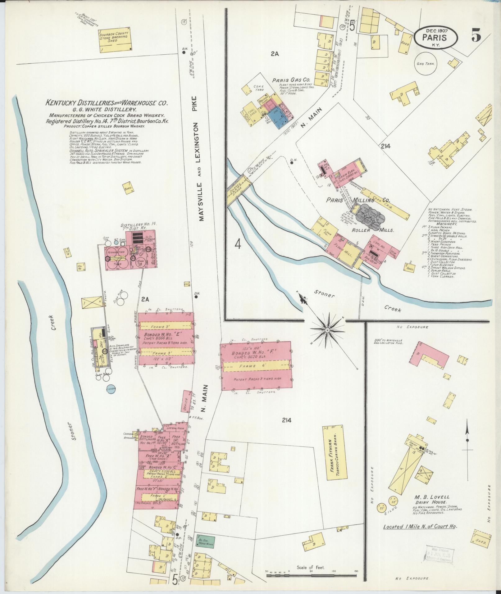 Sanborn Fire Insurance Map from Paris, Bourbon County, Kentucky (1907), Sheet #0005 - Complete Map Set gallery image, historic Sanborn map, vintage wall art, Kentucky Kentucky