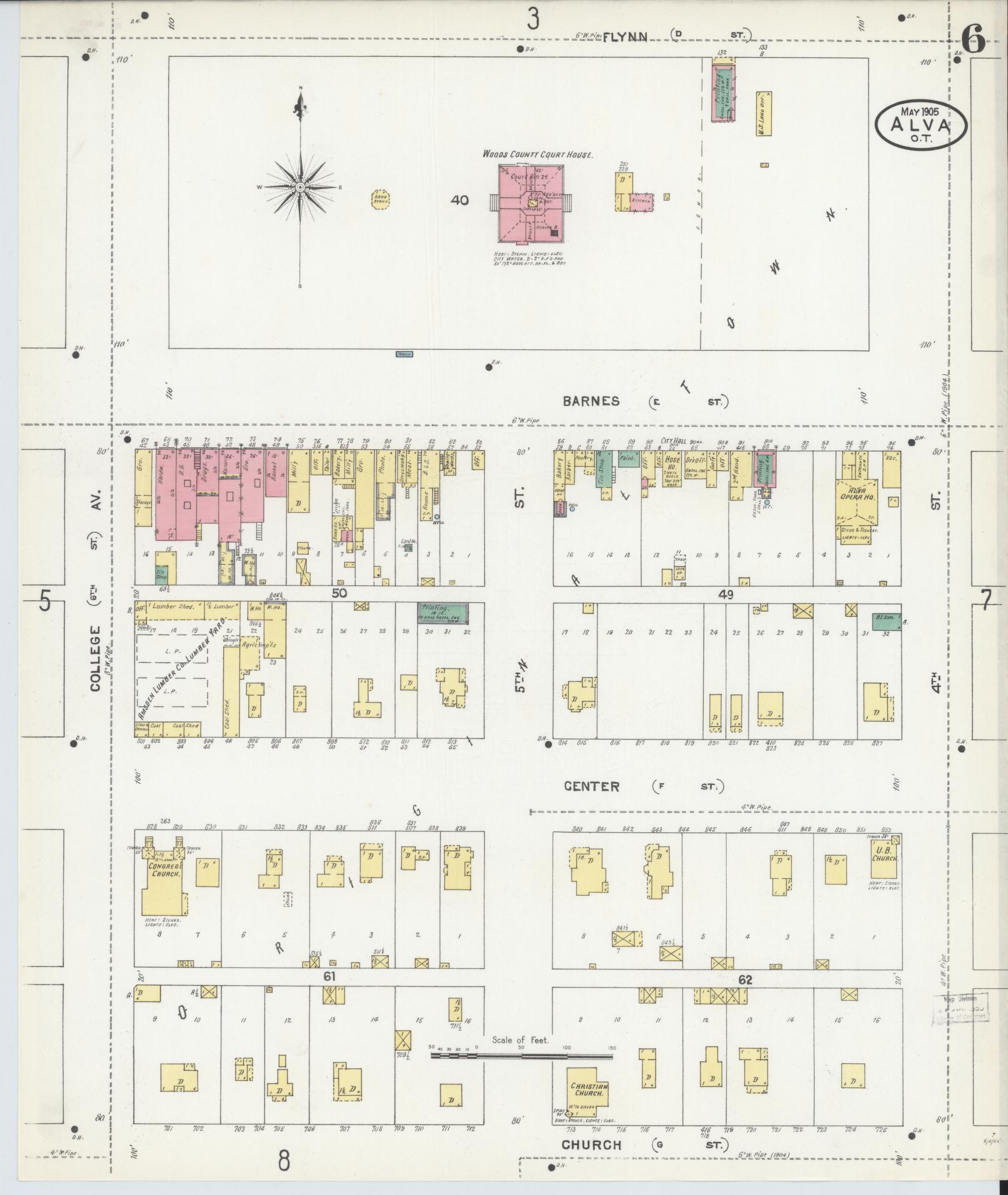 Sanborn Fire Insurance Map from Alva, Woods County, Oklahoma (1905), Sheet #0006 - Historic Sanborn Fire Insurance Map Print, vintage old map wall art, antique decor, genealogy gift, Oklahoma Oklahoma map