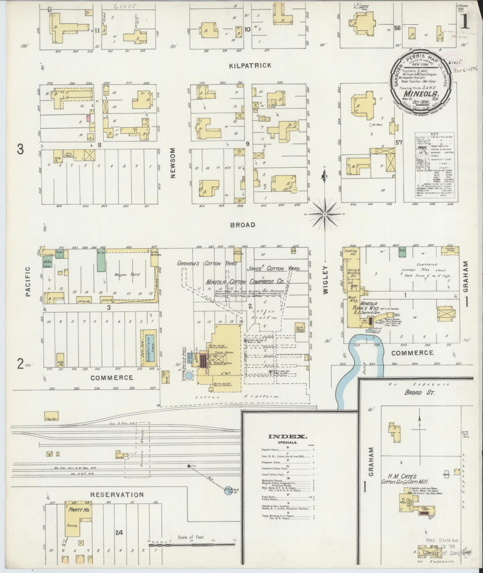 Sanborn Fire Insurance Map from Mineola, Wood County, Texas. (1896) – Historic Sanborn Fire Insurance Map Print
