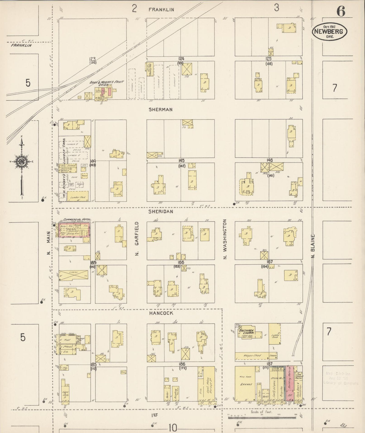 Sanborn Fire Insurance Map from Newberg, Yamhill County, Oregon (1912), Sheet #0006 - Historic Sanborn Fire Insurance Map Print, vintage old map wall art, antique decor, genealogy gift, Oregon Oregon map