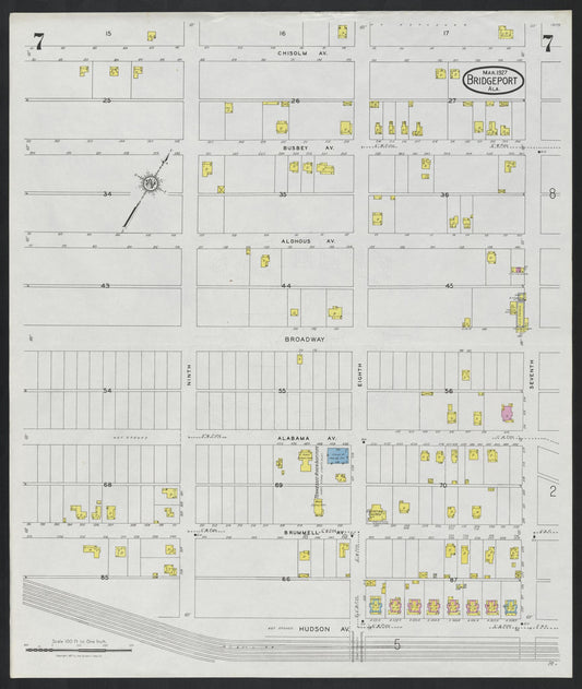 Sanborn Fire Insurance Map from Bridgeport, Jackson County, Alabama (1927), Sheet #0007 - Historic Sanborn Fire Insurance Map Print, vintage old map wall art, antique decor, genealogy gift, Alabama Alabama map