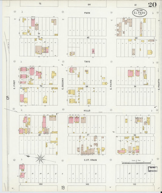 Sanborn Fire Insurance Map from El Paso, El Paso County, Texas (1898), Sheet #0020 - Historic Sanborn Fire Insurance Map Print, vintage old map wall art, antique decor, genealogy gift, Texas Texas map