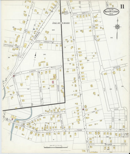 Sanborn Fire Insurance Map from North Attleborough, Bristol County, Massachusetts (1916), Sheet #0011 - Historic Sanborn Fire Insurance Map Print, vintage old map wall art, antique decor, genealogy gift, Massachusetts Massachusetts map