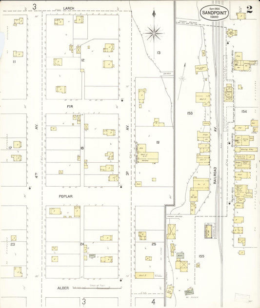 Sanborn Fire Insurance Map from Sandpoint, Bonner County, Idaho (1904), Sheet #0002 - Historic Sanborn Fire Insurance Map Print, vintage old map wall art, antique decor, genealogy gift, Idaho Idaho map