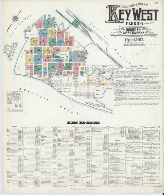 Sanborn Fire Insurance Map from Key West, Monroe County, Florida (1912), Sheet #0001 - Historic Sanborn Fire Insurance Map Print, vintage old map wall art, antique decor, genealogy gift, Florida Florida map