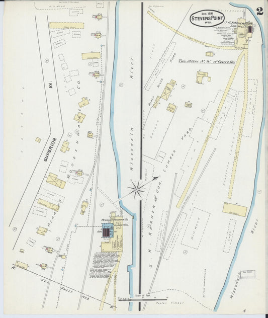 Sanborn Fire Insurance Map from Stevens Point, Portage County, Wisconsin (1891), Sheet #0002 - Historic Sanborn Fire Insurance Map Print, vintage old map wall art, antique decor, genealogy gift, Wisconsin Wisconsin map