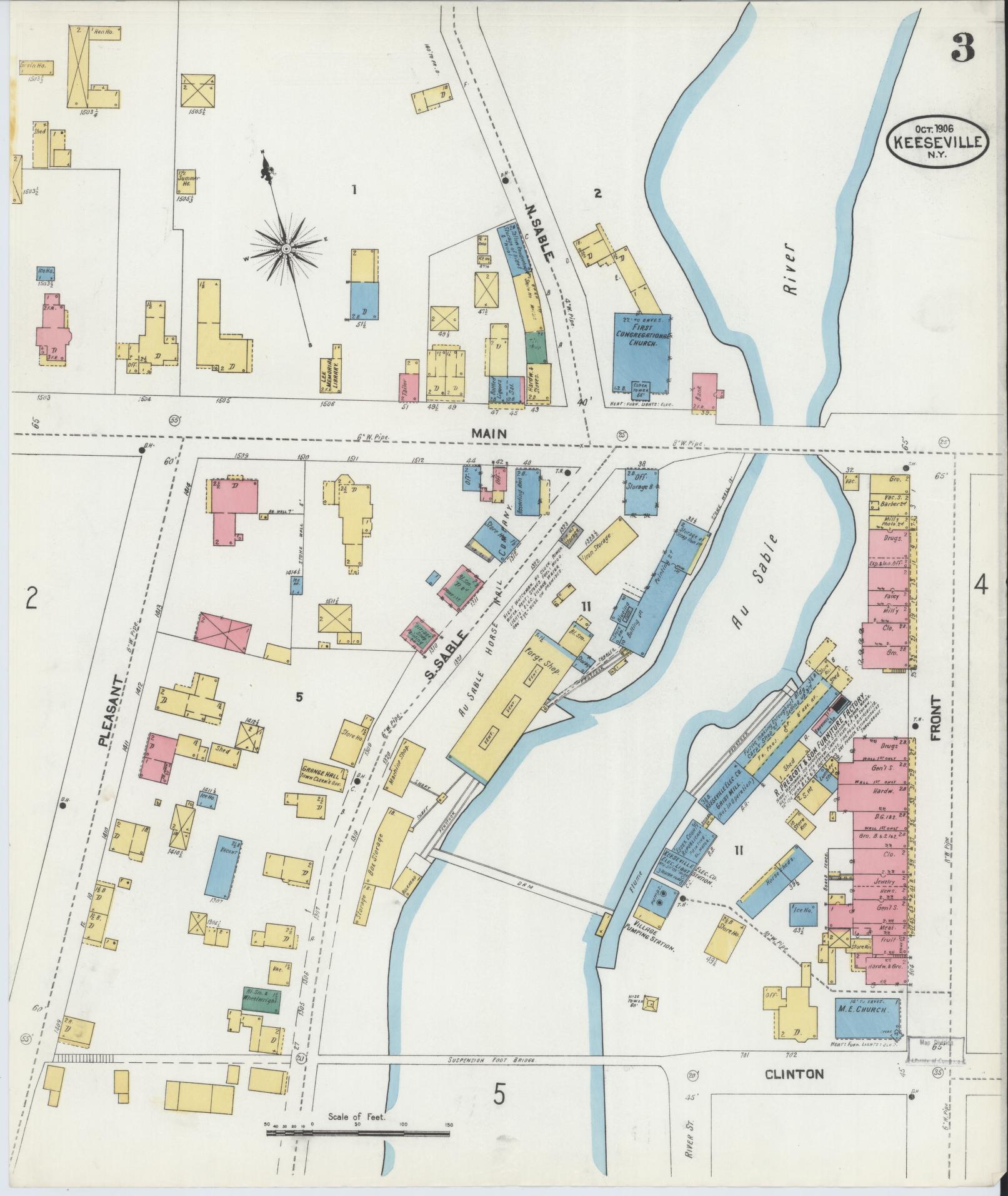 Sanborn Fire Insurance Map from Keeseville, Essex County, New York (1906), Sheet #0003 - Complete Map Set gallery image, historic Sanborn map, vintage wall art, New York New York