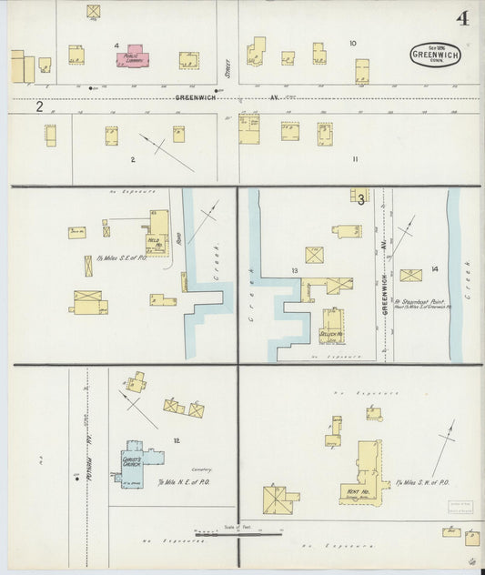 Sanborn Fire Insurance Map from Greenwich, Fairfield County, Connecticut (1896), Sheet #0004 - Historic Sanborn Fire Insurance Map Print, vintage old map wall art, antique decor, genealogy gift, Connecticut Connecticut map