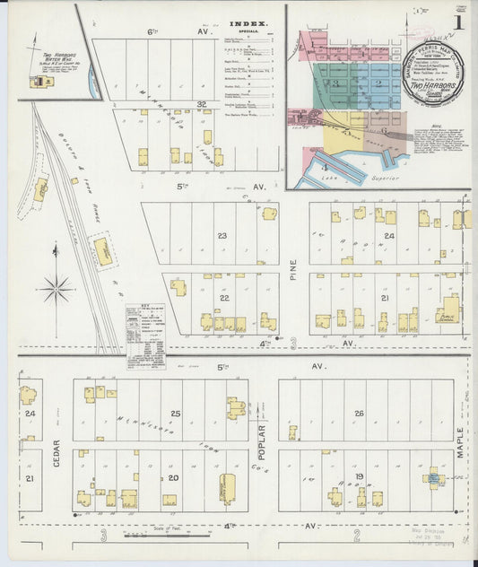 Sanborn Fire Insurance Map from Two Harbors, Lake County, Minnesota (1892), Sheet #0001 - Historic Sanborn Fire Insurance Map Print, vintage old map wall art, antique decor, genealogy gift, Minnesota Minnesota map