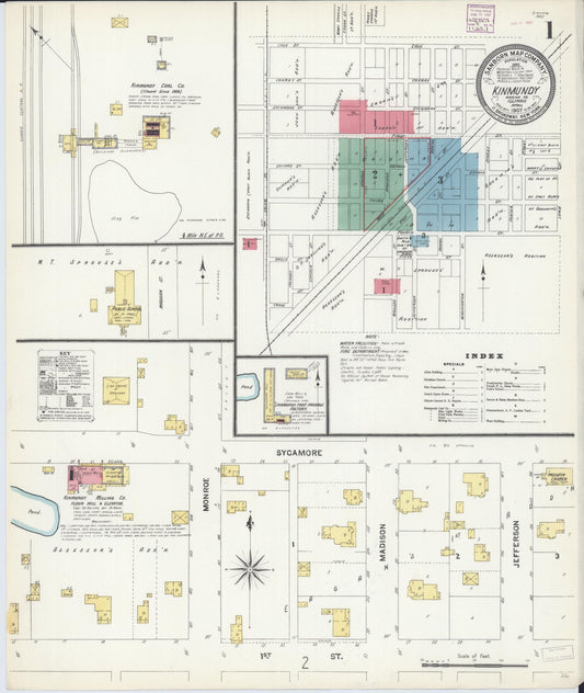 Sanborn Fire Insurance Map from Kinmundy, Marion County, Illinois (1907), Sheet #0001 - Historic Sanborn Fire Insurance Map Print, vintage old map wall art, antique decor, genealogy gift, Illinois Illinois map