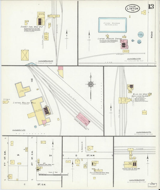 Sanborn Fire Insurance Map from Linton, Greene County, Indiana (1910), Sheet #0013 - Historic Sanborn Fire Insurance Map Print, vintage old map wall art, antique decor, genealogy gift, Indiana Indiana map