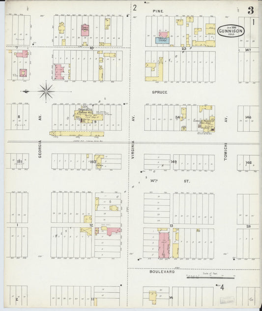 Sanborn Fire Insurance Map from Gunnison, Gunnison County, Colorado (1896), Sheet #0003 - Historic Sanborn Fire Insurance Map Print, vintage old map wall art, antique decor, genealogy gift, Colorado Colorado map