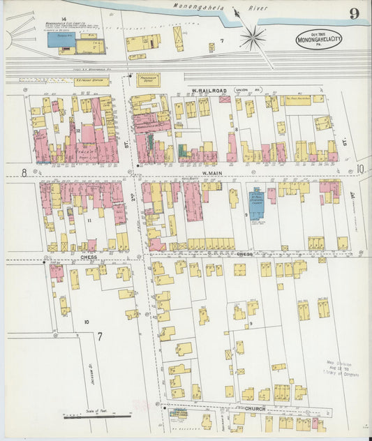 Sanborn Fire Insurance Map from Monongahela City, Washington County, Pennsylvania (1905), Sheet #0009 - Historic Sanborn Fire Insurance Map Print, vintage old map wall art, antique decor, genealogy gift, Pennsylvania Pennsylvania map