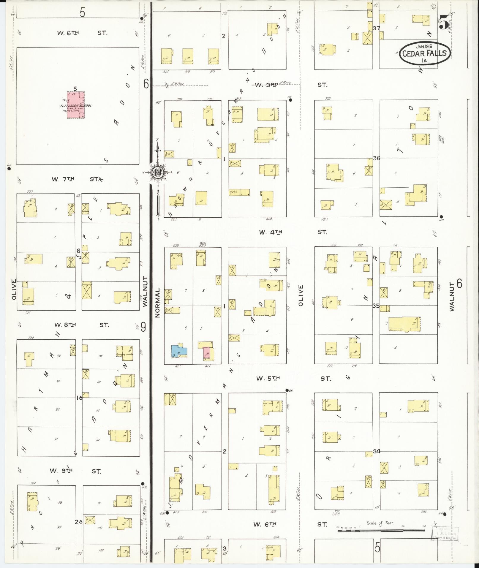 Sanborn Fire Insurance Map from Cedar Falls, Black Hawk County, Iowa (1916), Sheet #0005 - Historic Sanborn Fire Insurance Map Print, vintage old map wall art