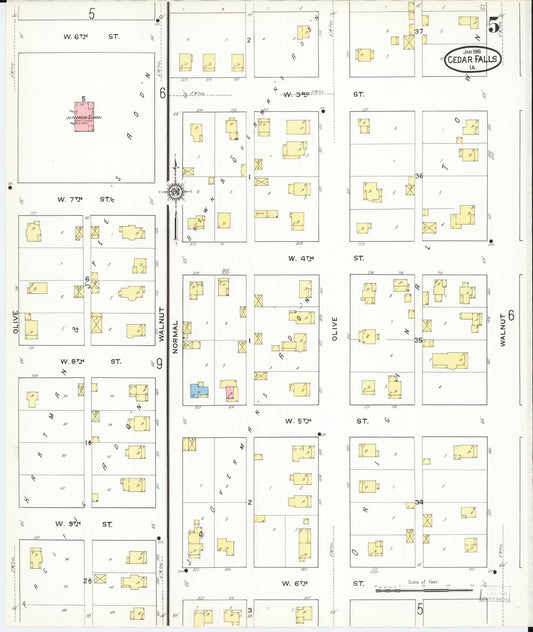 Sanborn Fire Insurance Map from Cedar Falls, Black Hawk County, Iowa (1916), Sheet #0005 - Historic Sanborn Fire Insurance Map Print, vintage old map wall art