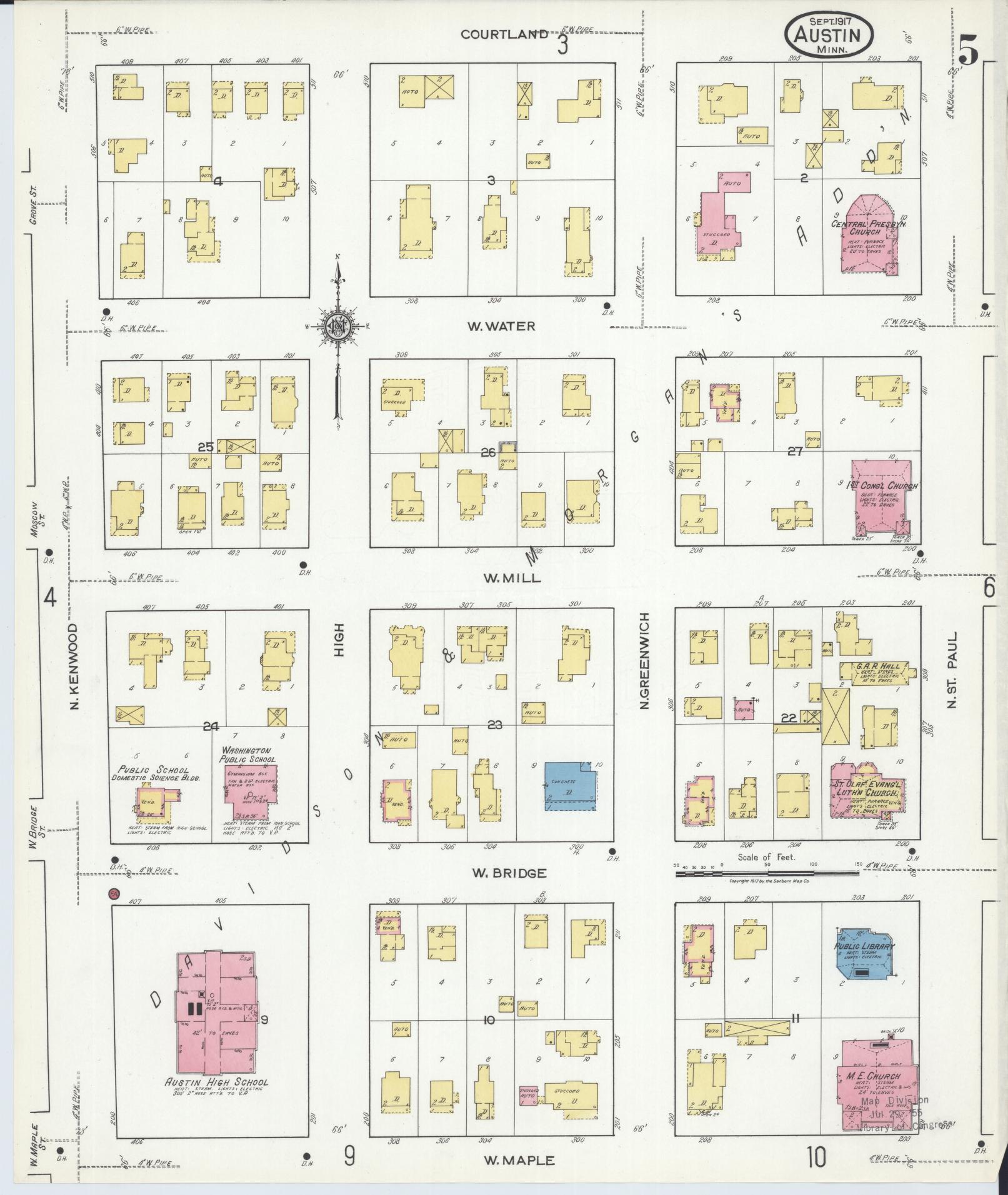 Sanborn Fire Insurance Map from Austin, Mower County, Minnesota (1917), Sheet #0005 - Complete Map Set gallery image, historic Sanborn map, vintage wall art, Minnesota Minnesota