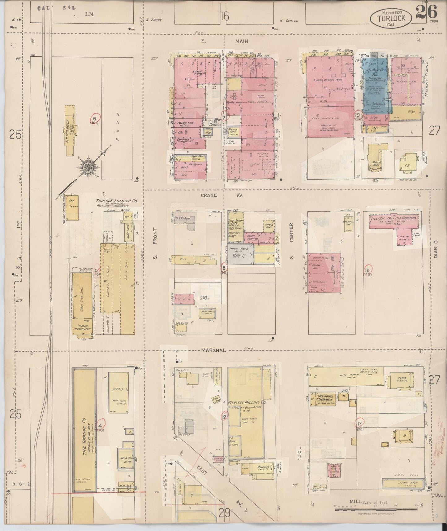 Sanborn Fire Insurance Map from Turlock, Stanislaus County, California (1943), Sheet #0026 - Complete Map Set gallery image, historic Sanborn map, vintage wall art, California California