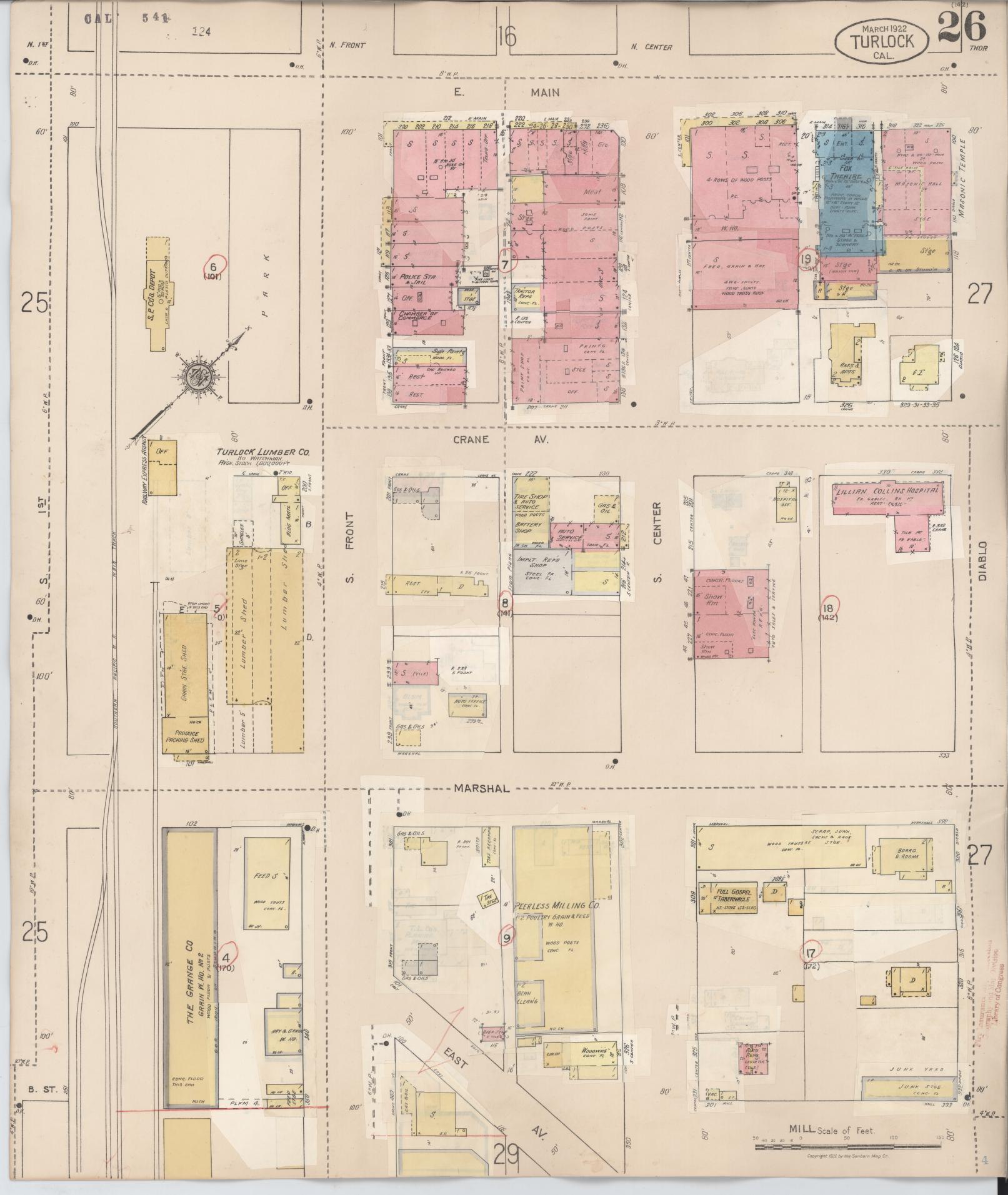 Sanborn Fire Insurance Map from Turlock, Stanislaus County, California (1943), Sheet #0026 - Complete Map Set gallery image, historic Sanborn map, vintage wall art, California California