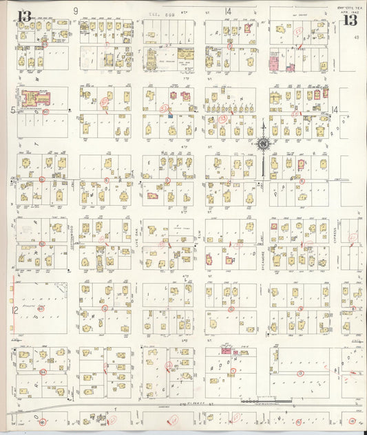 Sanborn Fire Insurance Map from Bay City, Matagorda County, Texas (1947), Sheet #0013 - Historic Sanborn Fire Insurance Map Print, vintage old map wall art, antique decor, genealogy gift, Texas Texas map