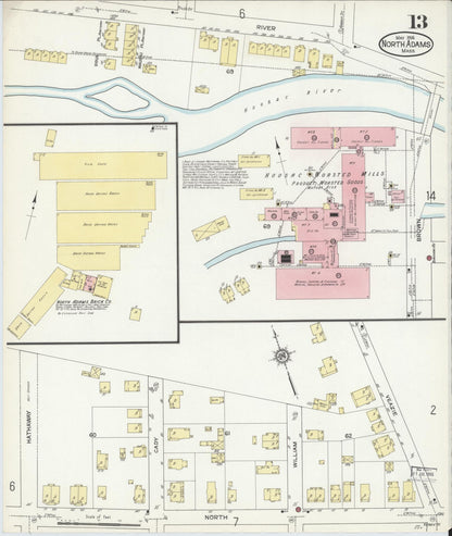Sanborn Fire Insurance Map from North Adams, Berkshire County, Massachusetts (1914), Sheet #0013 - Historic Sanborn Fire Insurance Map Print, vintage old map wall art, antique decor, genealogy gift, Massachusetts Massachusetts map