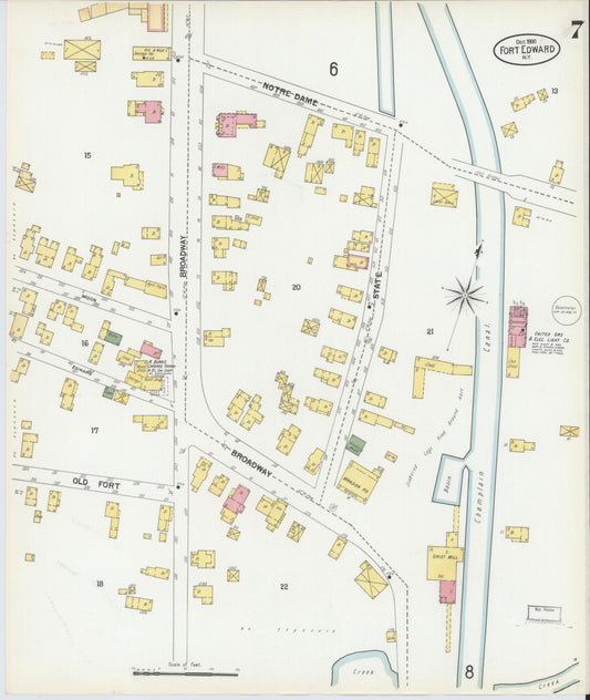 Sanborn Fire Insurance Map from Fort Edward, Washington County, New York (1900), Sheet #0007 - Historic Sanborn Fire Insurance Map Print, vintage old map wall art, antique decor, genealogy gift, New York New York map