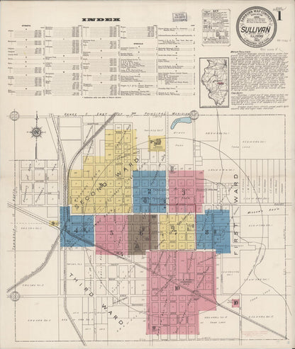Sanborn Fire Insurance Map from Sullivan, Moultrie County, Illinois (1922), Sheet #0001 - Historic Sanborn Fire Insurance Map Print, vintage old map wall art, antique decor, genealogy gift, Illinois Illinois map