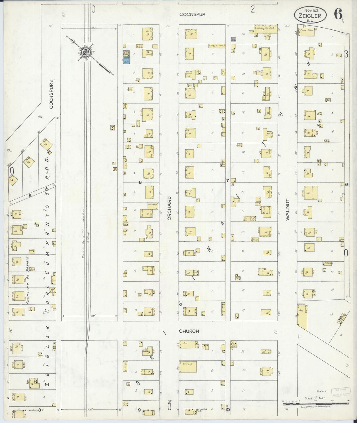 Sanborn Fire Insurance Map from Zeigler, Franklin County, Illinois (1921), Sheet #0006 - Historic Sanborn Fire Insurance Map Print, vintage old map wall art, antique decor, genealogy gift, Illinois Illinois map