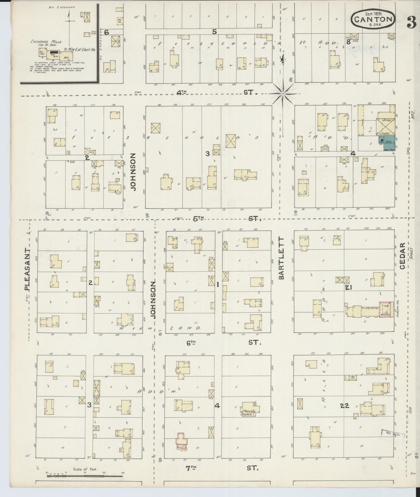 Sanborn Fire Insurance Map from Canton, Lincoln County, South Dakota (1891), Sheet #0003 - Complete Map Set gallery image, historic Sanborn map, vintage wall art, South Dakota South Dakota