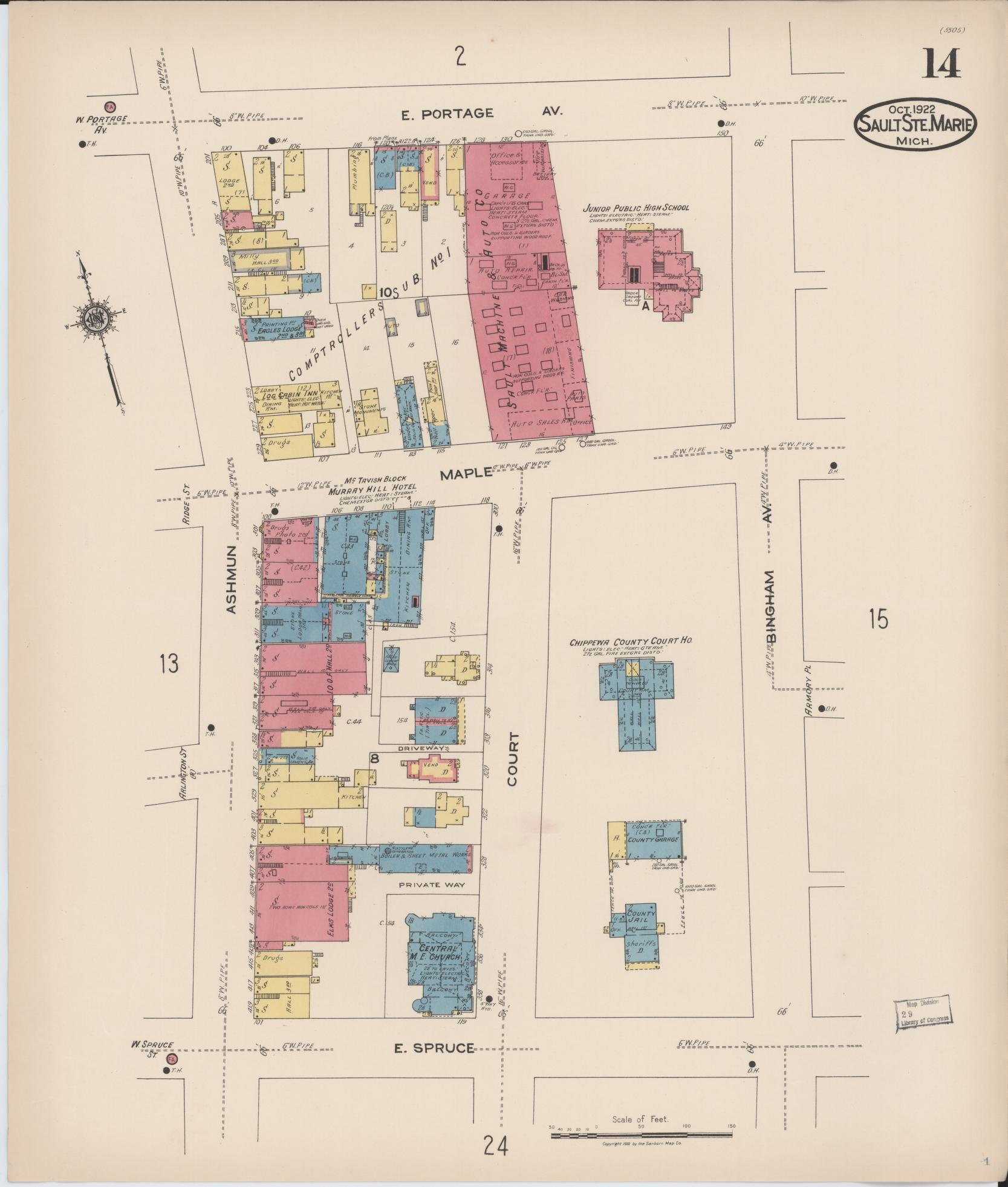 Sanborn Fire Insurance Map from Sault Sainte Marie, Chippewa County, Michigan (1922), Sheet #0014 - Complete Map Set gallery image, historic Sanborn map, vintage wall art, Michigan Michigan