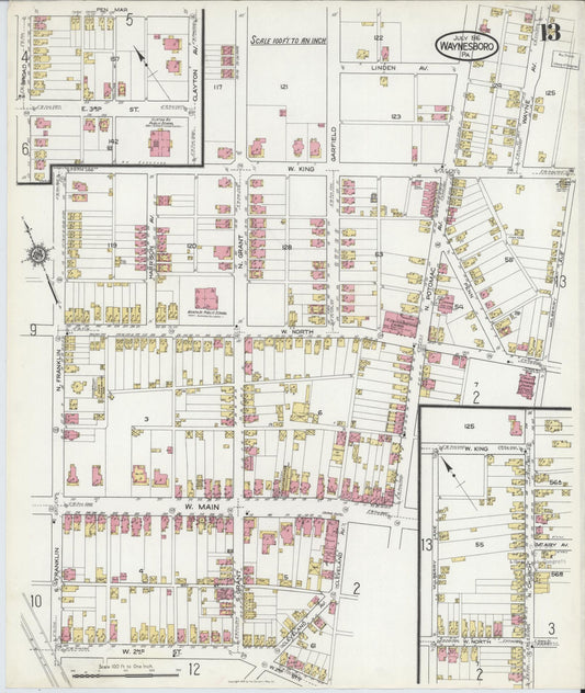 Sanborn Fire Insurance Map from Waynesboro, Franklin County, Pennsylvania (1916), Sheet #0013 - Historic Sanborn Fire Insurance Map Print, vintage old map wall art, antique decor, genealogy gift, Pennsylvania Pennsylvania map