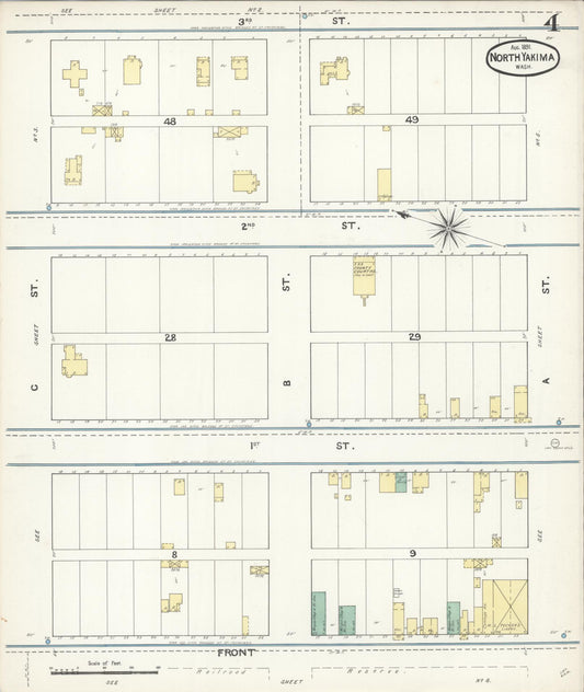 Sanborn Fire Insurance Map from North Yakima, Yakima County, Washington (1891), Sheet #0004 - Historic Sanborn Fire Insurance Map Print, vintage old map wall art, antique decor, genealogy gift, Washington Washington map