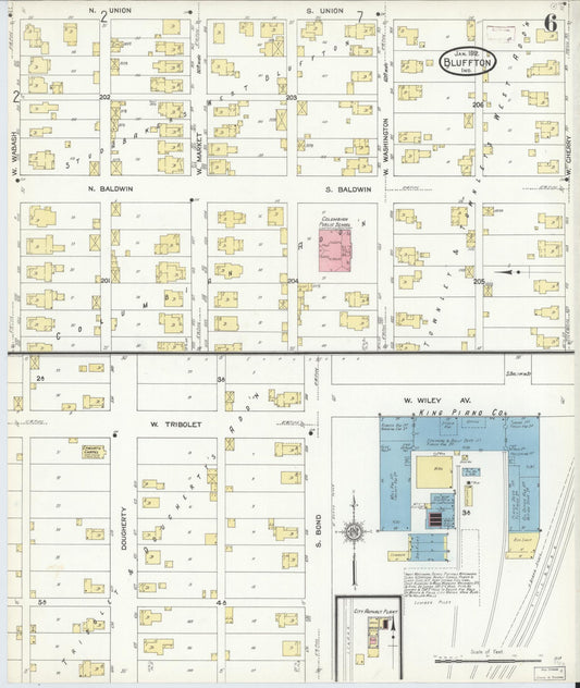 Sanborn Fire Insurance Map from Bluffton, Wells County, Indiana (1912), Sheet #0006 - Historic Sanborn Fire Insurance Map Print, vintage old map wall art, antique decor, genealogy gift, Indiana Indiana map