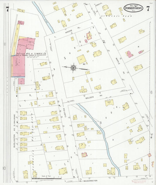 Sanborn Fire Insurance Map from Downers Grove, Dupage County, Illinois (1927), Sheet #0007 - Historic Sanborn Fire Insurance Map Print, vintage old map wall art, antique decor, genealogy gift, Illinois Illinois map