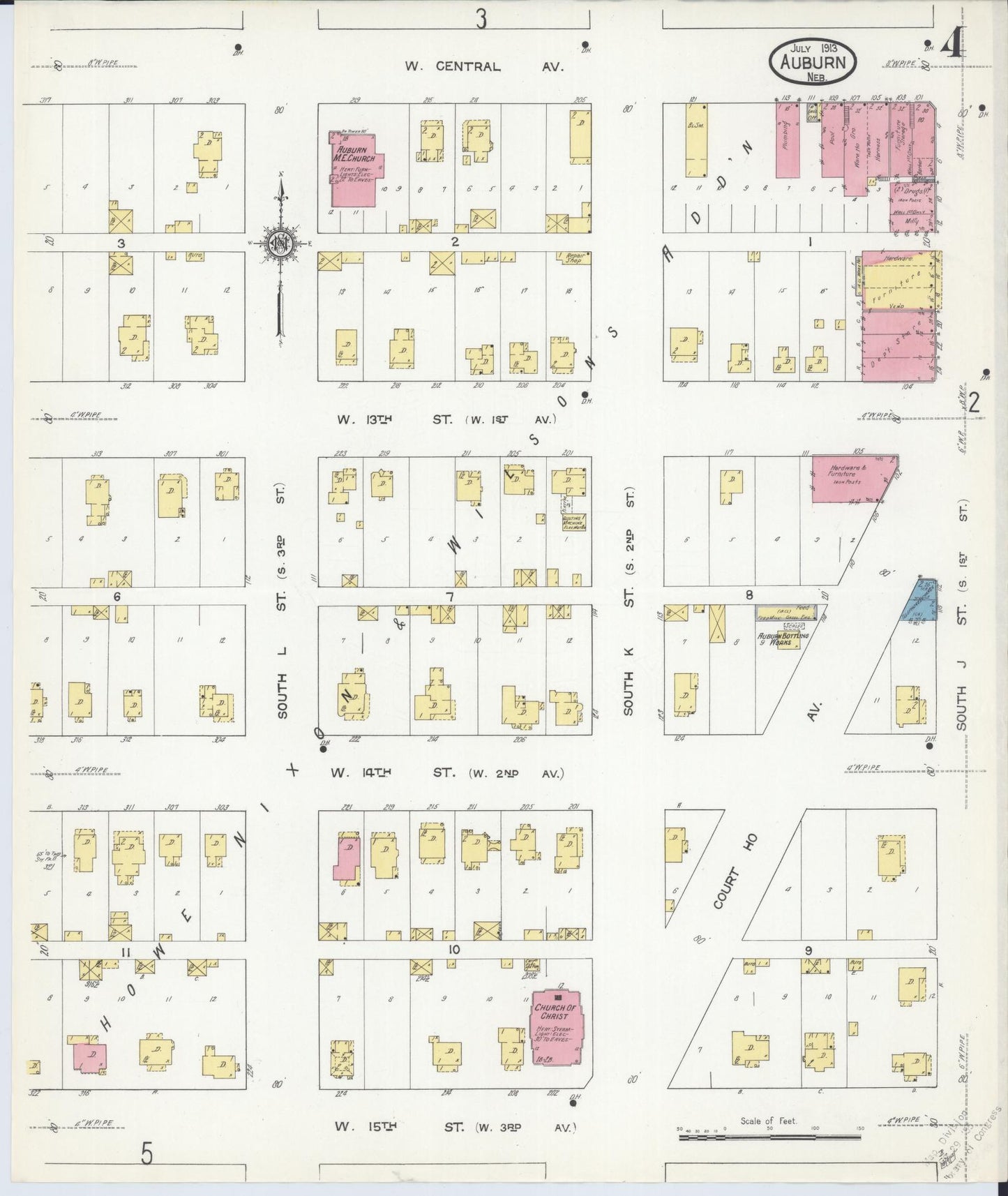 Sanborn Fire Insurance Map from Auburn, Nemaha County, Nebraska (1913), Sheet #0004 - Complete Map Set gallery image, historic Sanborn map, vintage wall art, Nebraska Nebraska