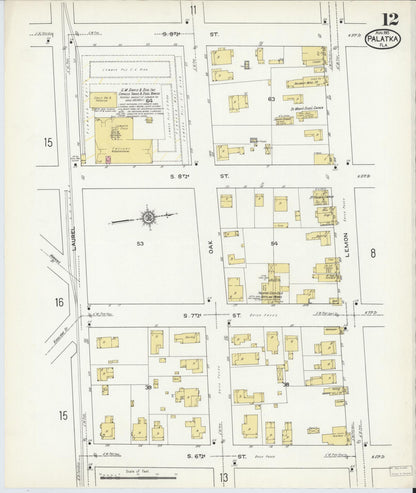 Sanborn Fire Insurance Map from Palatka, Putnam County, Florida (1915), Sheet #0012 - Complete Map Set gallery image, historic Sanborn map, vintage wall art, Florida Florida