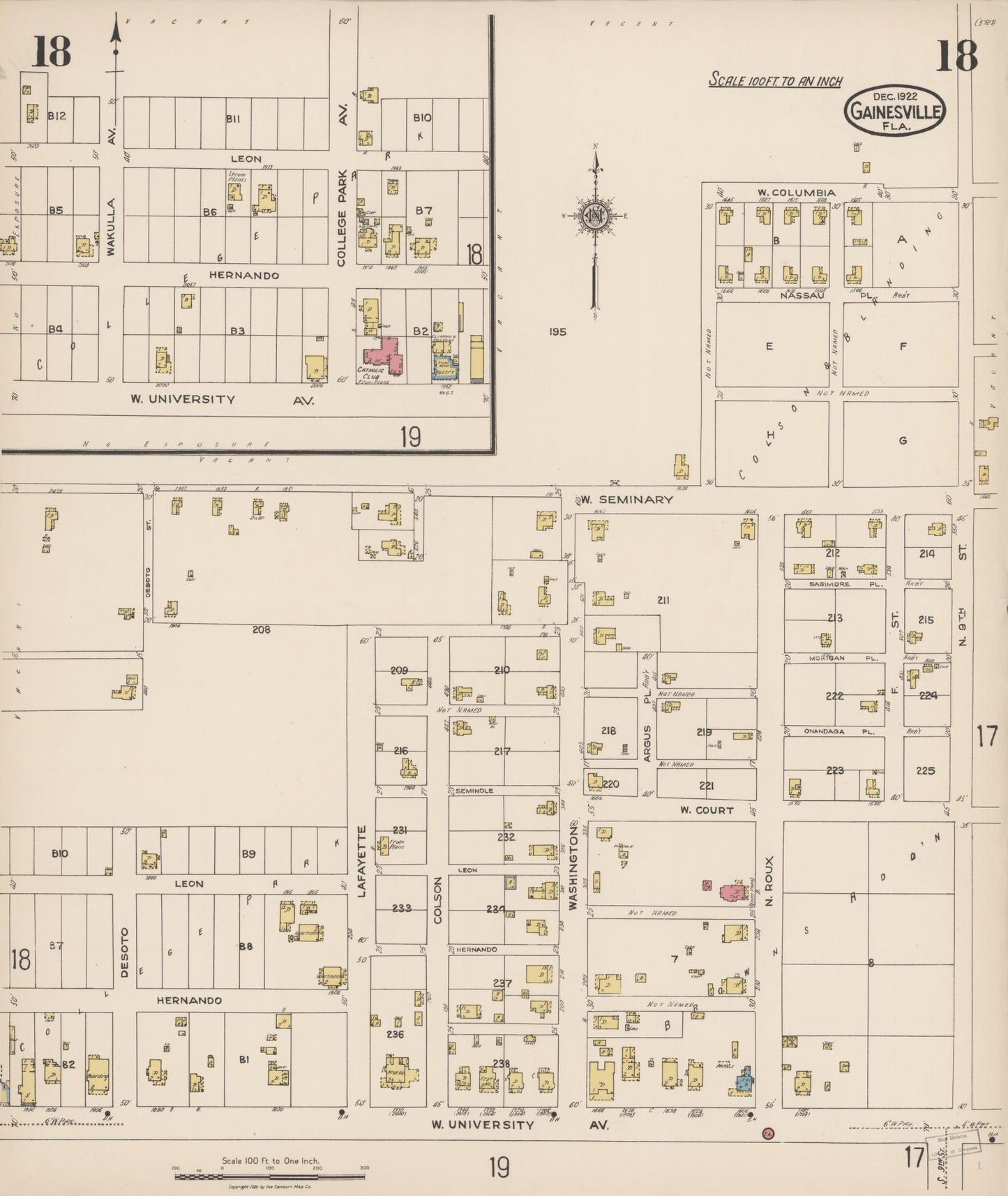 Sanborn Fire Insurance Map from Gainesville, Alachua County, Florida (1922), Sheet #0018 - Historic Sanborn Fire Insurance Map Print, vintage old map wall art, antique decor, genealogy gift, Florida Florida map
